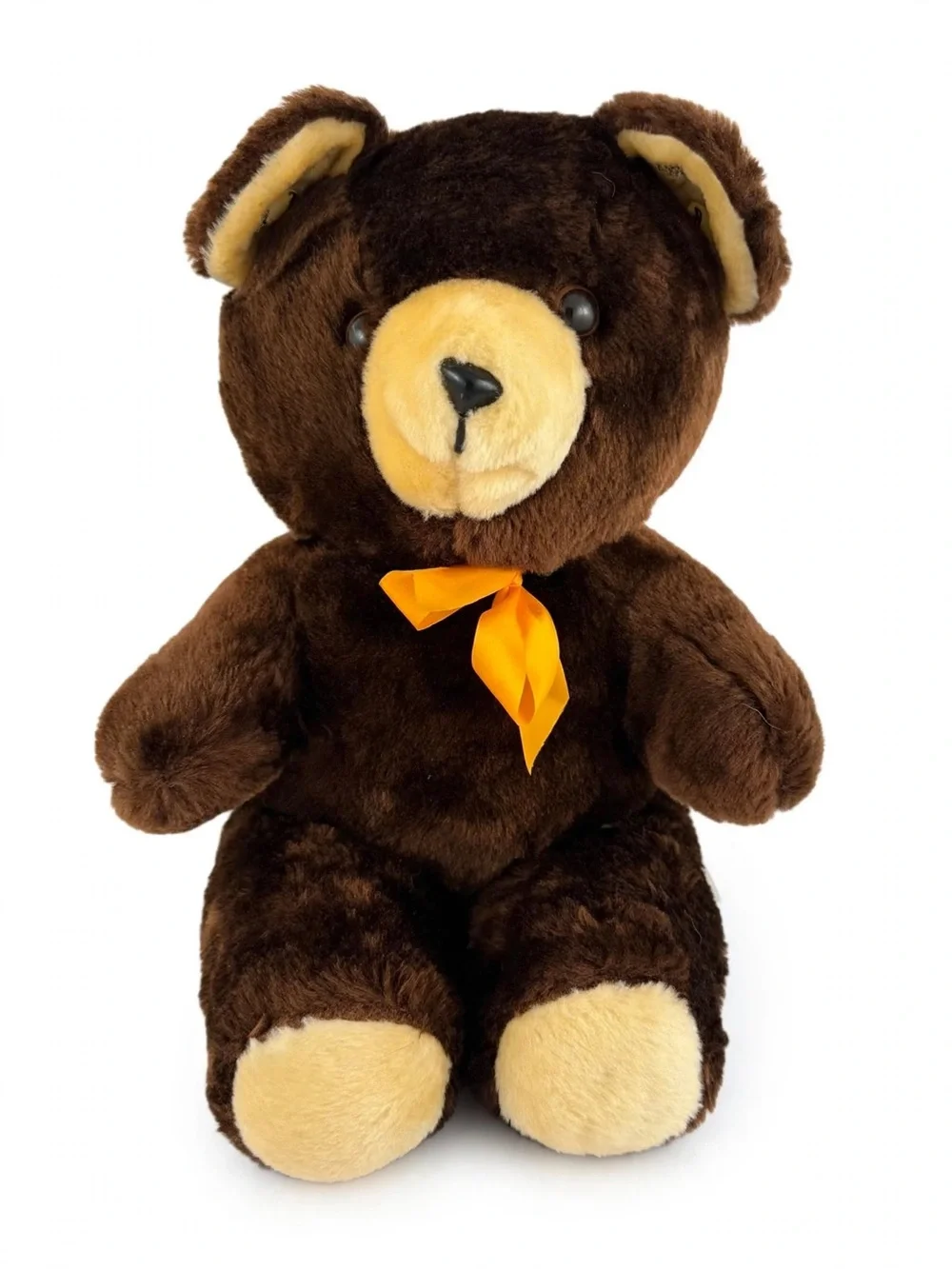 Cuddle Wit Inc 1986 Vintage Teddy Bear Brown Plush Orange Ribbon Bow 16”